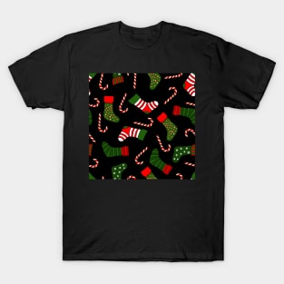 black christmas stockings candy cane xmas candies T-Shirt